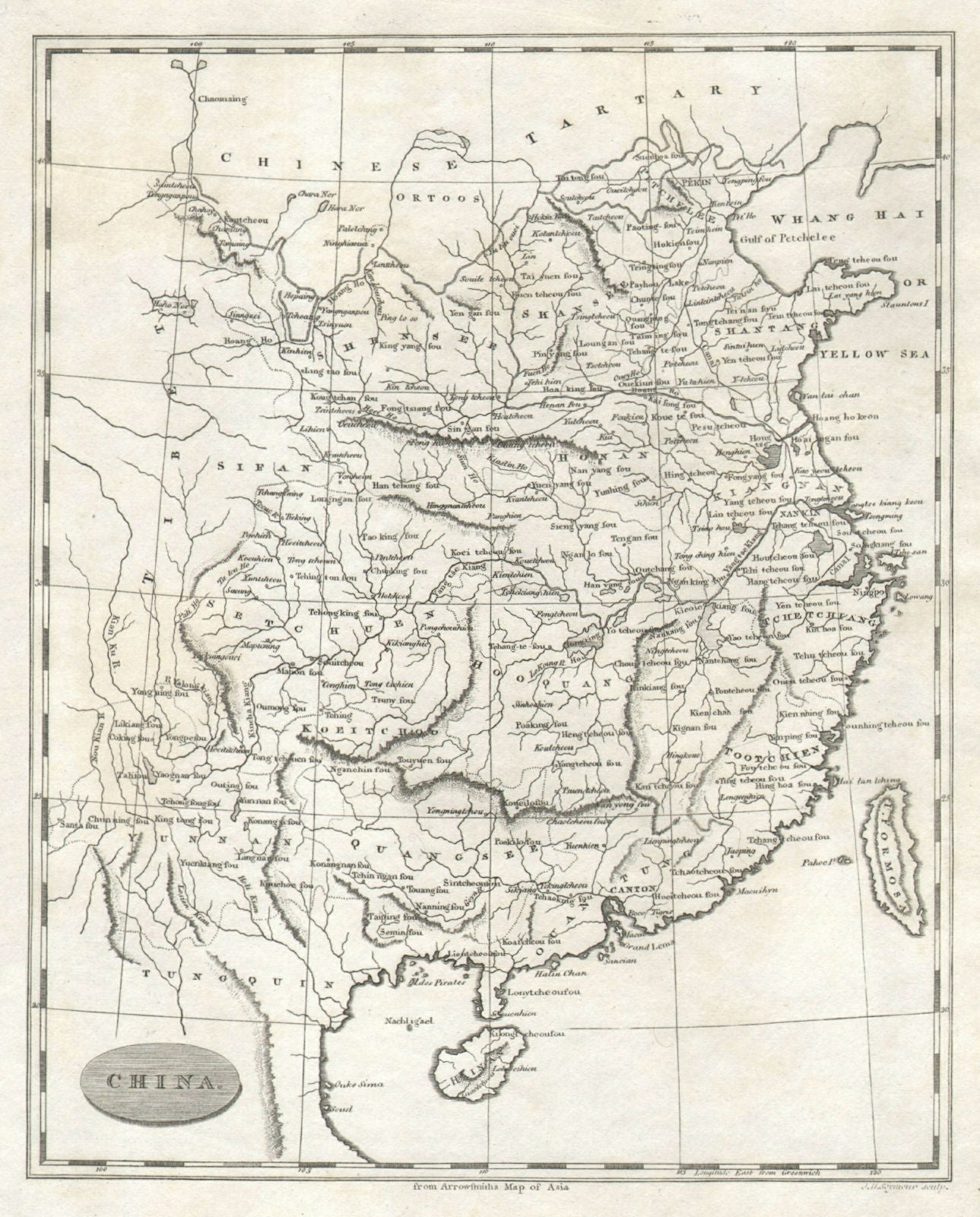 China by Arrowsmith & Lewis 1812 old antique vintage map plan chart